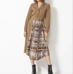 スパイラルガール プリーツ シャツ ロング ワンピース ベルト付き