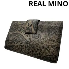 【REAL MINO】 ペイズリー 長財布 レザー　ブランドウォレット　カーキ