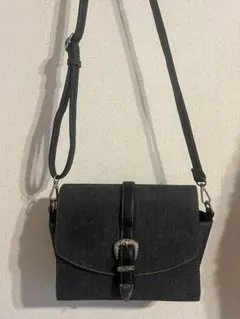 デニムレザーショルダーバッグ