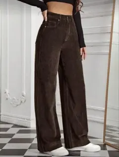 SHEIN EZwear ハイウエスト スラントポケット コーデュロイパンツ