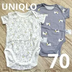 【 70 】 UNIQLO 肌着 ロンパース 2枚セット 犬