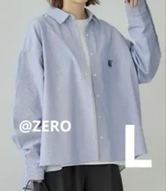 しまむら mysa 田中里奈 ストライプシャツブラウス L ブルー