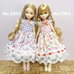 リカちゃんサイズハンドメイドワンピース3着セット（ピアス無し） No.4