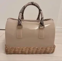 FURLA キャンディバック ボストンバッグ ピンク パイソン ラタンのサムネイル