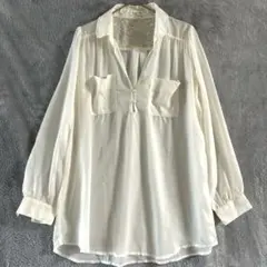 AS KNOW AS PINKY ホワイト長袖シャツ　透け感レース　白　ブラウス
