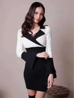 LIP SERVICE リップサービス バイカラークラシカルボタンリブワンピース