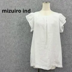 ミズイロインド 丸襟刺繍ブラウス コットン ホワイト フレンチスリーブ 