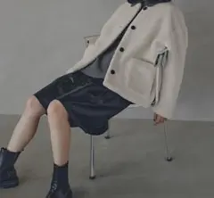 【冬物セール】ノーカラーボアブルゾン