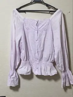 刺繍入り パステルパープル 長袖ブラウスのサムネイル