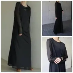 ＊未使用【ローレン】シアーレイヤードドレス 黒 ワンピース　ベロア　ロング M