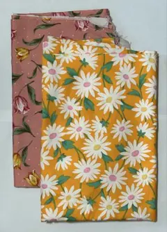 生地　ハギレ　花柄　コットン生地 2点セット　ピンク　オレンジ系