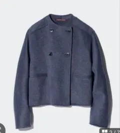 ユニクロ コントワーデコトニエダブルフェイスブルゾンMカシミヤ混　ブルー