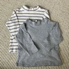 無印　長袖カットソーセット（ストライプ・グレー）