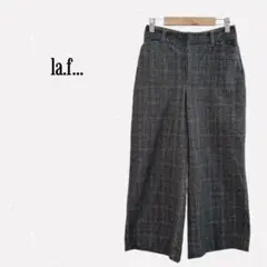 ラエフ 【S】 ワイドパンツ クロップド丈 チェック柄 チャコールグレー