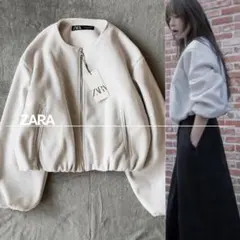 【新品】ZARA ザラ L ソフトストレッチトリムボンバージャケット エクリュ