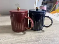 Francfranc 蓋付きストライプマグカップ2色セット
