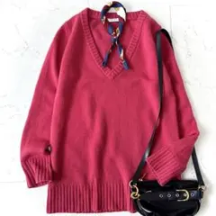 美品 アドーア カシミヤ100% Vネック ニット 38 赤〜ピンク ADORE