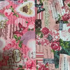 新品★綿麻生地　リネン　2種2枚セット　薔薇　蝶々　廃盤品　平成レトロ