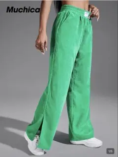 SHEIN グリーン コーデュロイ ワイドパンツ