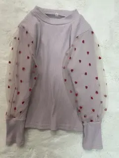 ラベンダー ハート柄 シフォン袖 トップス