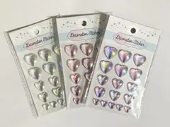 デコレーションシール ハート ホワイト ピンク パープル オーロラ 3点セット