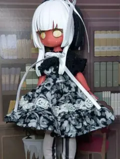 手作り♪萌獣魔法サイズ*ぷちロリィタなワンピ*モノクロお花*小物追加可能