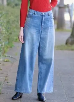 ヴィンテージ加工ワイドデニムパンツ　ドレステリア