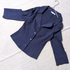 ​極美品 ナラカミーチェ 長袖シャツ ストライプ スキッパー濃紺 ネイビー0 Sのサムネイル