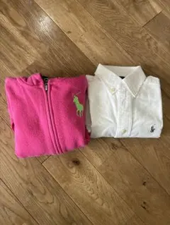 ポロ ロゴ刺繍 フルジップパーカー/白シャツ