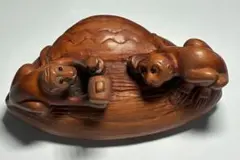 竹仙作 銅製 狸 たぬき 破れ狸（やぶれたぬき）置物 和風 金属 工芸品