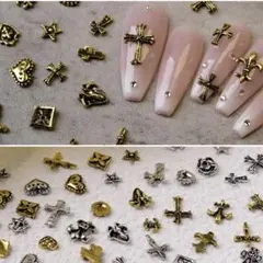 ネイルパーツ　メタル　かっこいい　ゴールド　クリアケース付き　3D 十字架　星