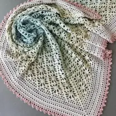 三角ショール 150×73 手編み　プレシャスコットン　ハンドメイド