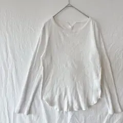 センスオブプレイス 綿100% リブ長袖カットソー スリットネック 白 フリー