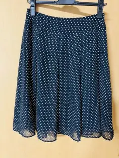 黒と白の水玉模様 フレアスカート プリーツスカート Mサイズ 膝丈