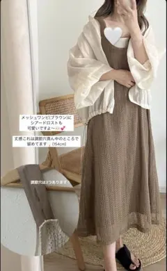 chocoさんコラボ しまむら メッシュワンピース ブラウン M