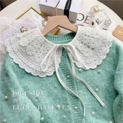 【ホワイト】つけ襟 レース フリル ナチュラル コットン ガーリー