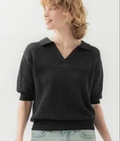 【新品タグ付き】coca メッシュニット　ポロ　Vネック　半袖　M