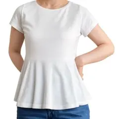 【新品】GU ホワイト ペプラム半袖Tシャツ　Mサイズのサムネイル