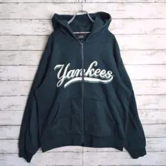 MLB ヤンキース パーカー XL相当 ビッグロゴ 緑 メンズ古着