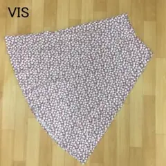 VIS ビス ピンクの花柄ロング左前開閉ボタンスカート M