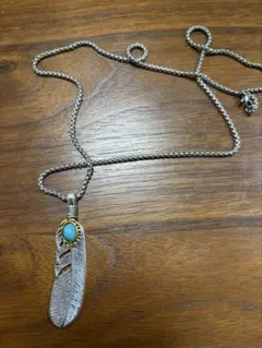 ターコイズ　先金ネックレス　フェザー　アメカジ　インディアンジュエリー　アクセ