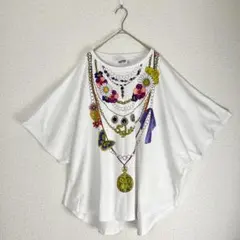 極美品　ScoLar スカラー ネックレスプリント プルオーバー白　ゆったりのサムネイル