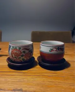 陶器製湯飲みセット 花柄