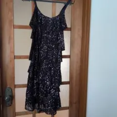 紺スパンコールキャミワンピース