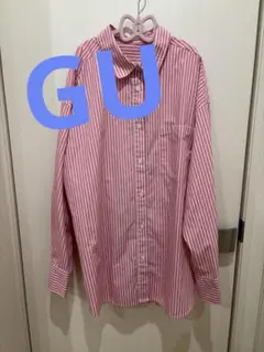 2/11まで限定値下げ GU ピンクストライプ 長袖シャツ XL