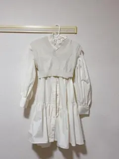 ホワイト シャツドレス 袖付き フリル