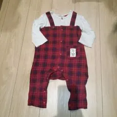 ベルメゾン　赤チェック柄ロンパース 80cm