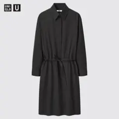 ユニクロ ドローストリングシャツワンピース（長袖）黒 M