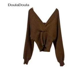 DoulaDoula 長袖リブトップス　リブ　Vネック　ギャル　カシュクールのサムネイル