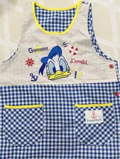 エプロン　キャラクターエプロン　ドナルド　保育士　ブルー　ギンガムチェック